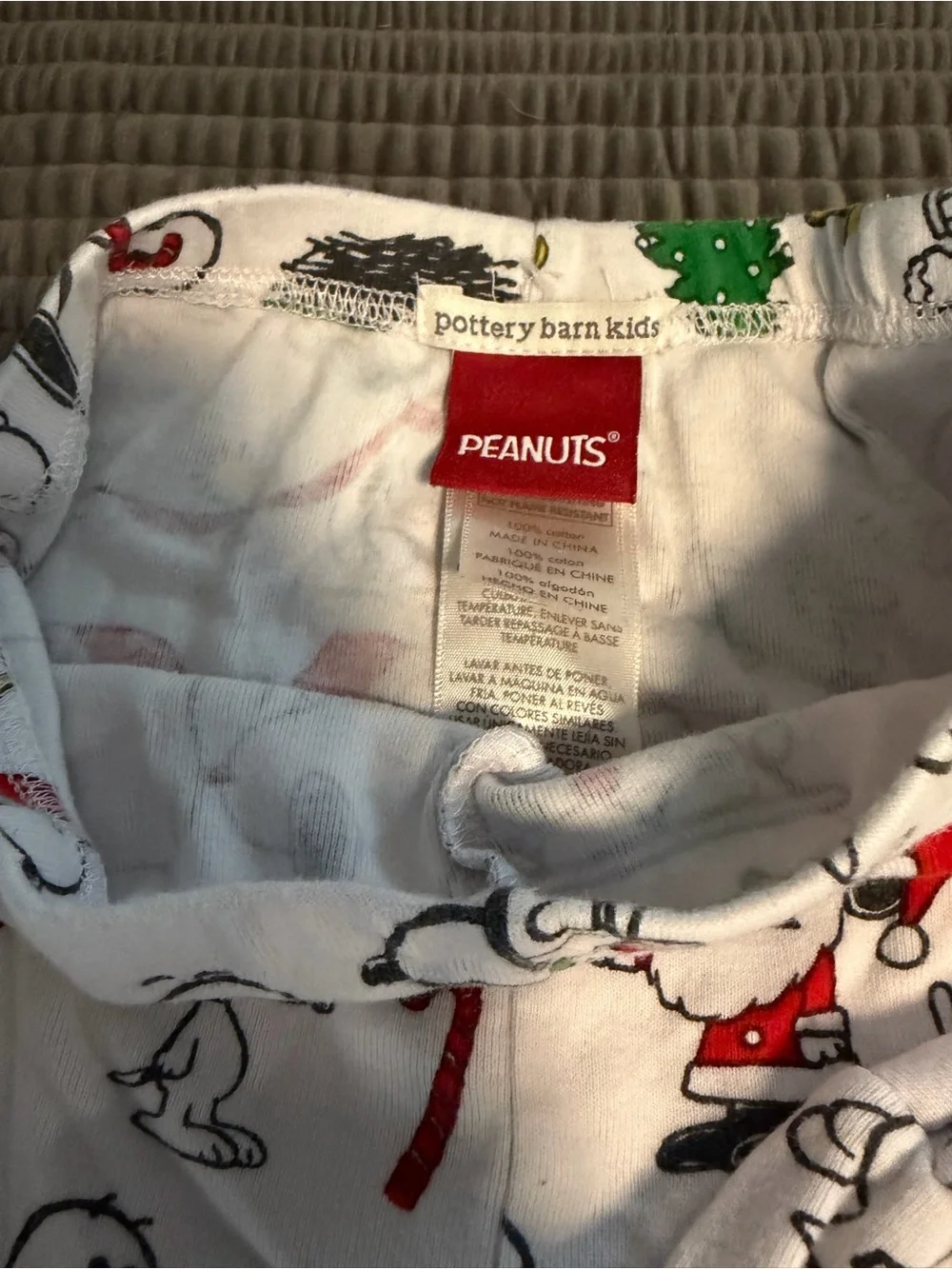 Pottery Barn Kids White Snoopy Holiday Pajama Set with Red Trim